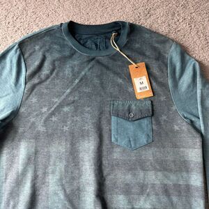 NEW New Look Sweater Mens Medium Blue Pullover US Flag Oil Wash Patriotic Preppy